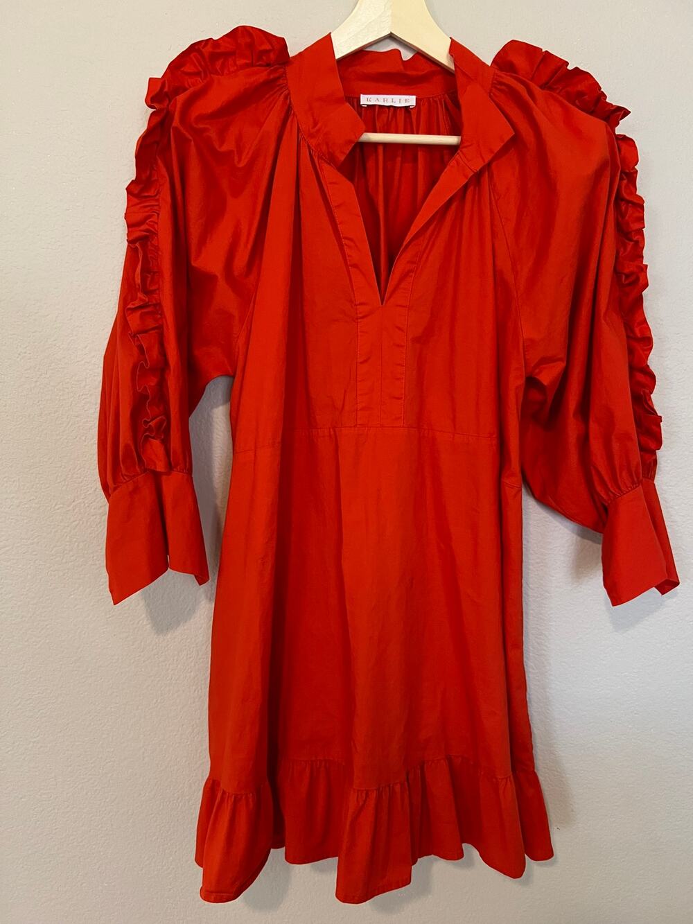 Karlie Dress 100% Cotton Orange with Ruffle Sleeves Sz Large
